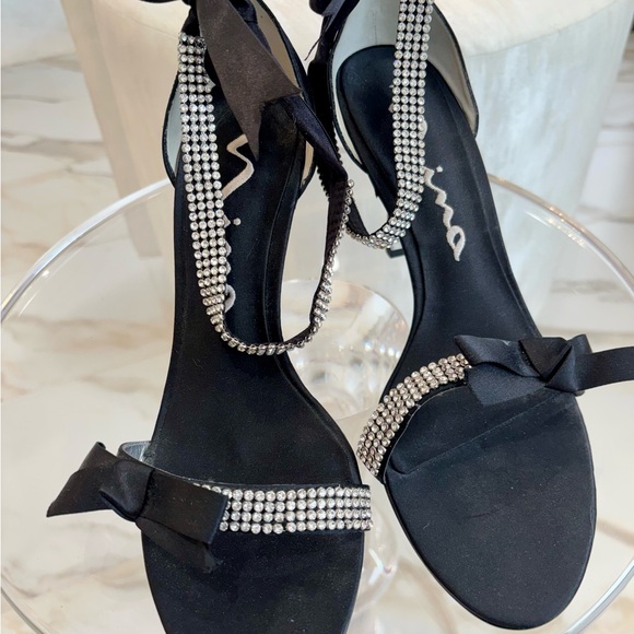 Nina Shoes - Nina Black Sandals with Rhinestone Accents